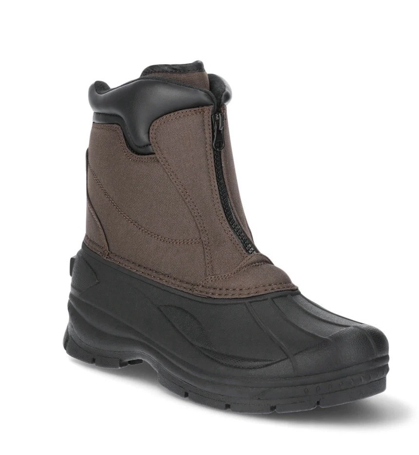 Totes Mens Cassel Waterproof Front Zip Winter Boots Brown Size 11M New in Box