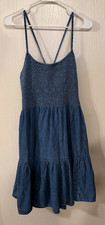 GAP Blue Denim Smocked Tie Front Spaghetti Strap A-Line Sundress L