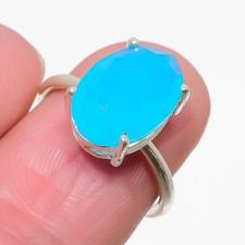 Swiss Blue Topaz Gemstone 925 Sterling Silver Jewelry Ring Size Adj. F354