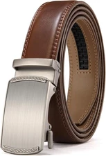 CHAOREN Mens Dress Belt - 32 to 38 Waist Adjustable, Slash Basic - Brown 