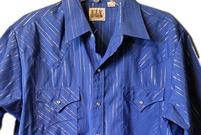 Ely Cattleman Men's Shirt Large Blue Short Sleeve Pearl Snaps Western Core Rodeo