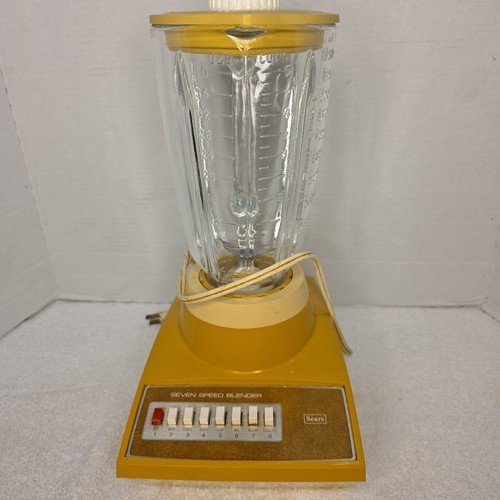 Vintage 70s Sears Roebuck 7 Speed Blender Harvest Yellow WORKS! Glass Pitcher