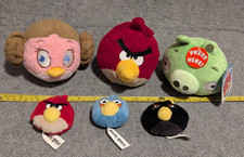 Angry Birds Plush Lot 5" Red, Pig, Star Wars Princess Leia 3 Mini Beanies READ