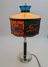 1970's Ford Dealer Desk Lamp - Tiffany Style Table Light - Faux Stained Glass