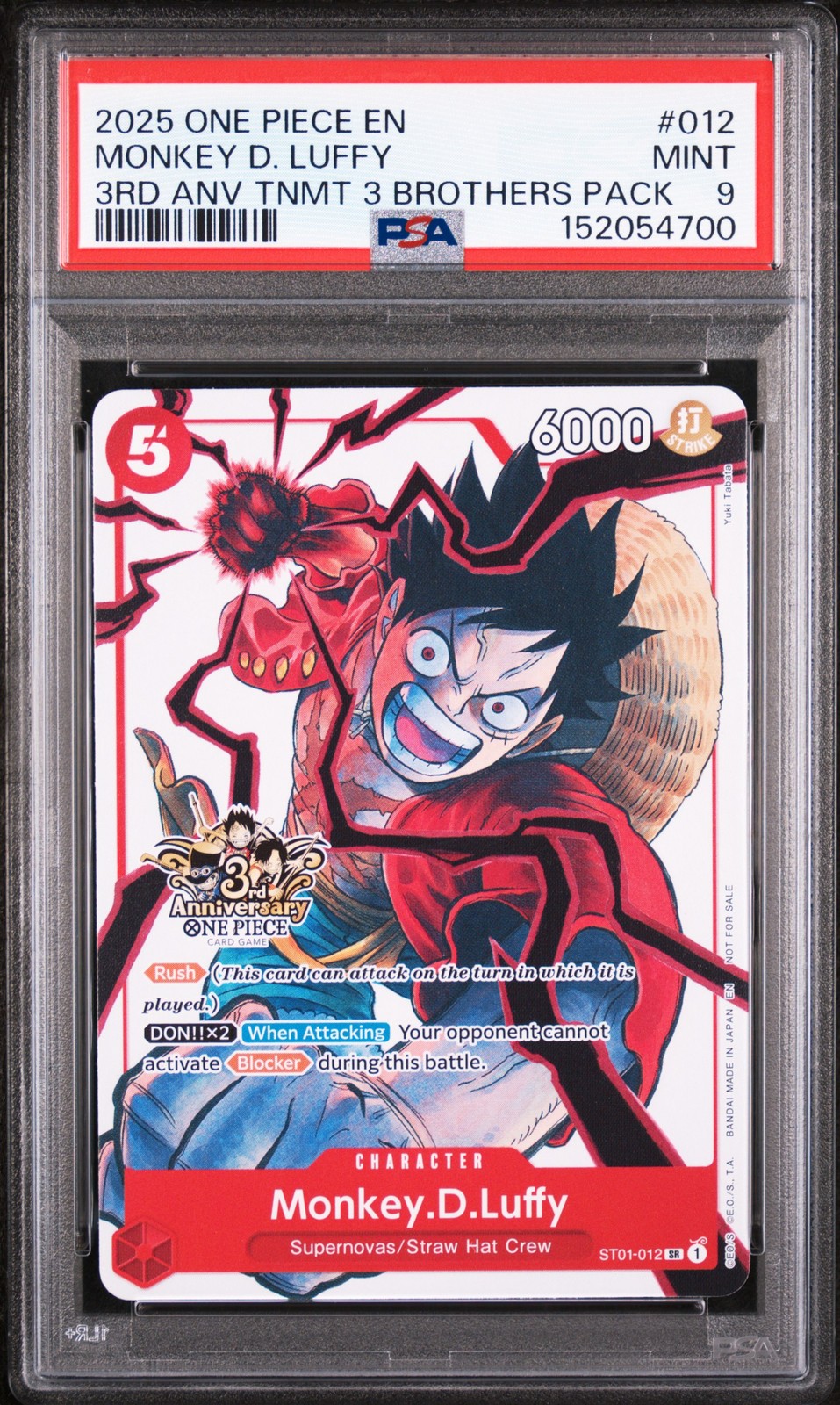 2025 ONE PIECE 3RD ANNIVERSARY TOURNAMENT 3 BROTHERS PACK MONKEY D. LUFFY PSA 9