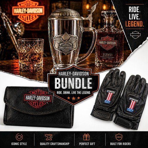 Harley-Davidson Biker Bundle – Wallet, Gloves & Glass Beer Stein