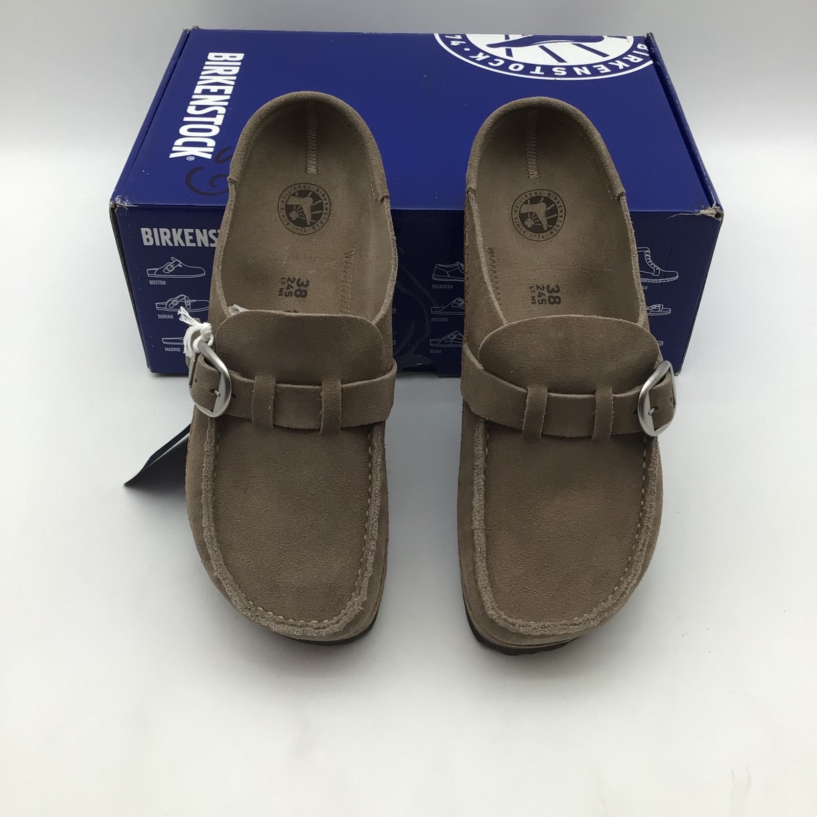 Birkenstock Buckley Gray Taupe Suede Moccasin Clogs Mens Size 5 Womens 7 NEW image 3