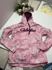 Cabela's Pink Pullover Hoodie Sweatshirt Women's Size M Hooded Pockets Logo