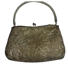 Beaded Evening Bag Clutch Purse Silver Floral Party Prom Wedding Small