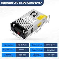 AC to DC Converter 12V DC Power Supply 600W Max 50A SMPS 110V to 12V Converter