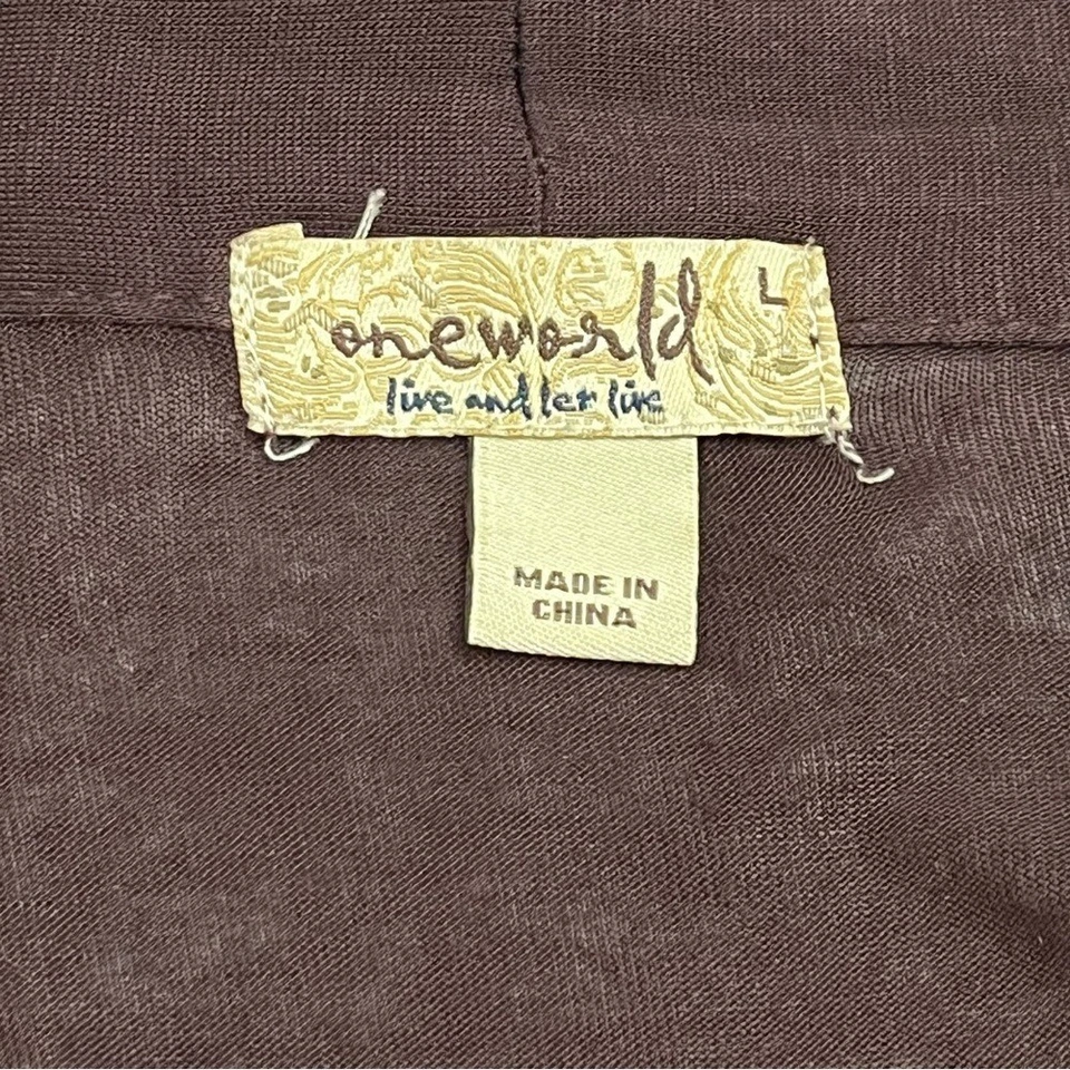 Cárdigan One World Open Marrón Chocolate Elástico Otoño Tela Reunida L Foto 3 de 4