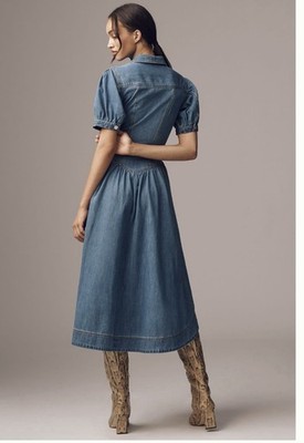 Anthropologie Pilcro Short Sleeve Denim Midi Shirt Dress Blue Sz 2p | eBay