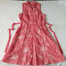 Liz & Co Womens Lined Sleeveless 3/4 Button Up Dress Whitework Embroidery Sz 10