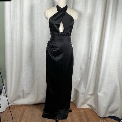 NEW! Show Me Your Mumu Weddings Adele Halter Maxi Dress Black Luxe Satin Medium