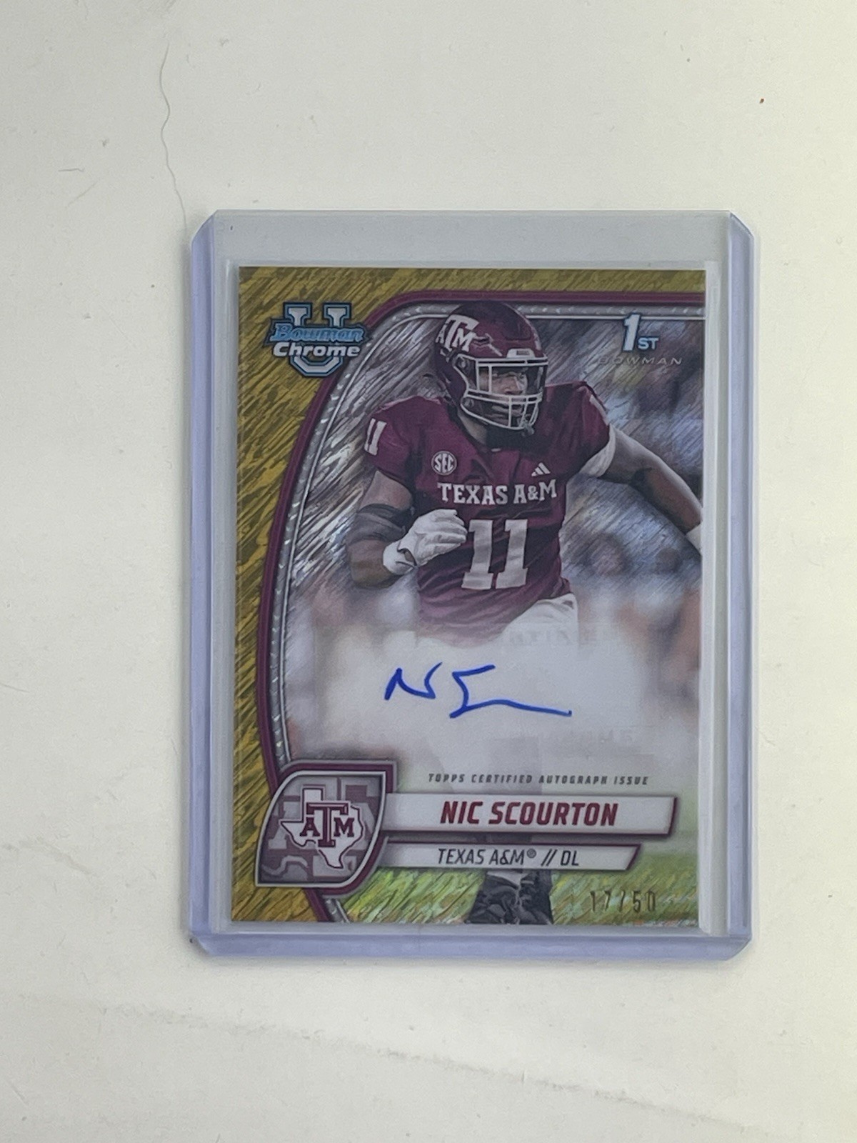 2024 Bowman Chrome University Nic Scourton Auto Gold Shimmer Refractor #/50