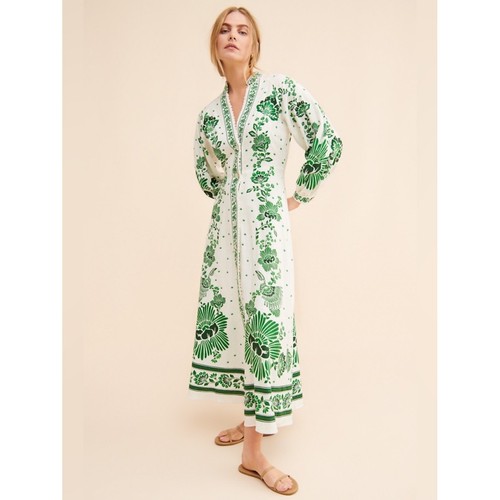 Farm Rio Forest Soul Maxi Dress Green Ivory Floral Small