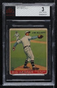 1933 Goudey Big League Chewing Gum R319 Jim Elliott #132 BVG 3 Rookie RC