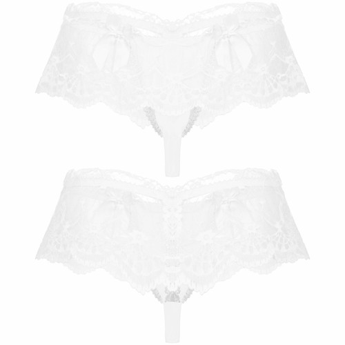 Men Lace Crotchless Briefs Sissy See Through Low Rise Thong Panties Underwear - Picture 60 of 135