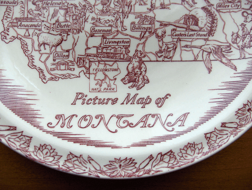Vernon Kilns Montana collector state map plate~Ultra shape~Maroon-NR - Picture 2 of 3