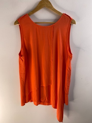 Rockmans Blouse Womens Plus Sz 16 Orange Asymmetrical Hem Sleeveless Flowy Comfy