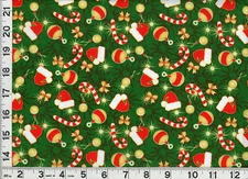 Santa Hats Candy Canes Ornaments Christmas Quilting Sewing Fabric by Yard #3225