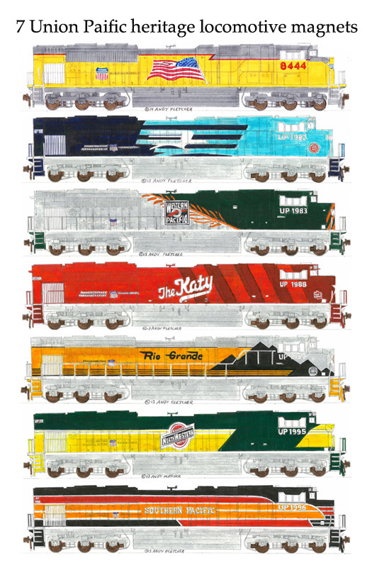 Union Pacific SD70ACe 8444 & UP Heritage Locomotives 7 magnet set