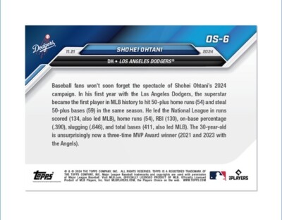 SHOHEI OHTANI 2024 Topps Now NL MVP Winner LA Dodgers!🔥 Card OS-6
