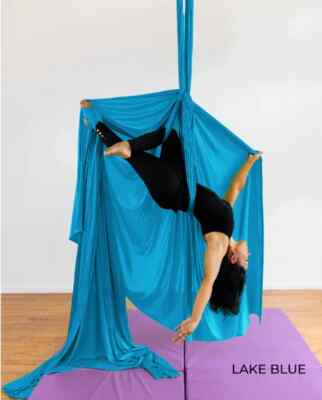 Uplift Active Aerial Silks w/ Carabiner Kit + Ceiling Mount Hook Lake Blue 9yds