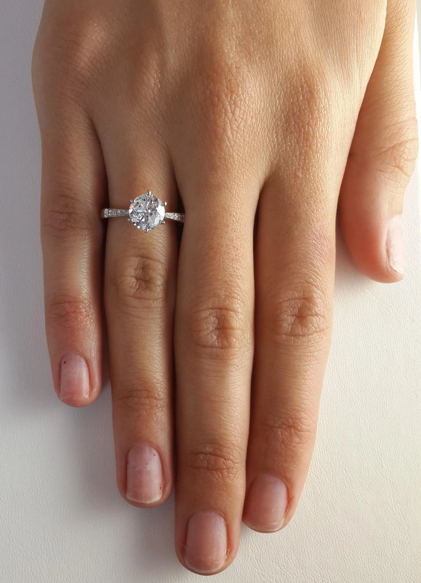 1.2 Ct Pave 6 Prong Round Cut Diamond Engagement Ring VS2 G White Gold Treated