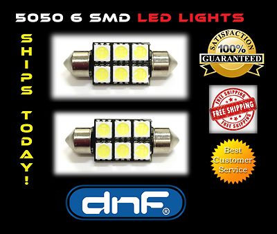 (2) Superior White 5050 6 SMD Festoon Dome Map Interior LED Lights C5W 6411 6418