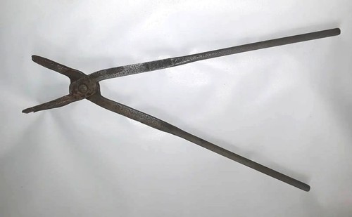 Wrought Blacksmith Iron Tongs Antique Large Hand Made FORGING NO Makers Mark - Picture 2 of 6