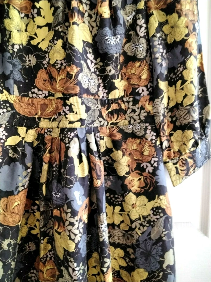 Vestido halógeno 100% seda forrado hasta la rodilla mangas 3/4 multi floral 12 Foto 2 de 4