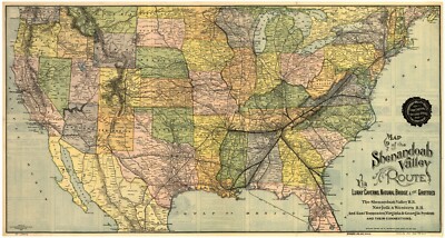 12'' x 24'' 1890 Map of The Shenandoah Valley Route