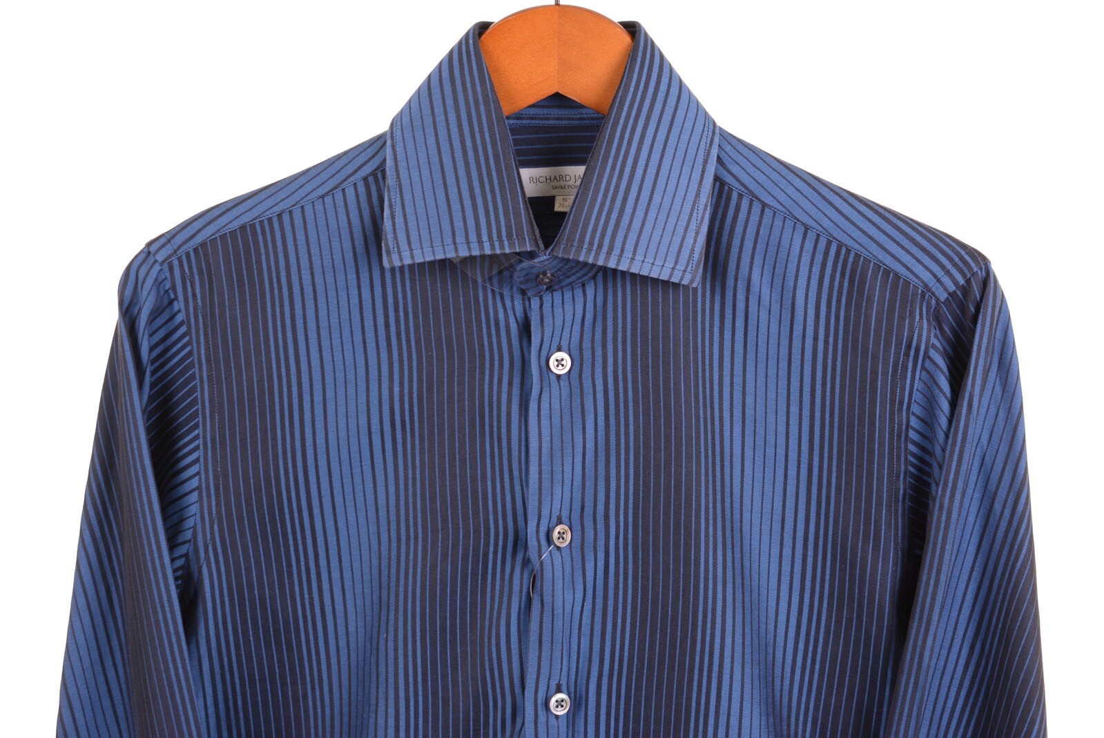 Camicia elegante Richard James Savile fila blu nera a righe cotone con bottoni 15