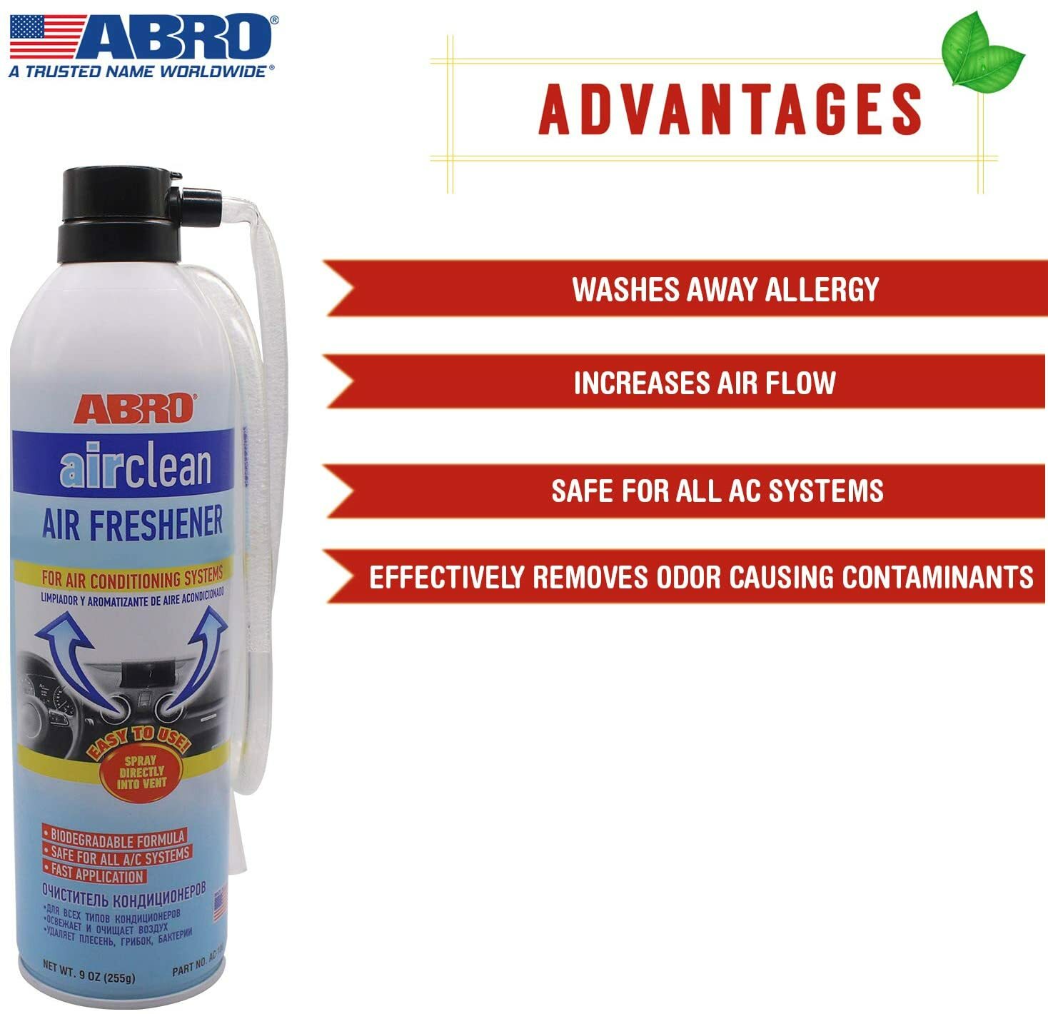 ABRO Air Clean Car A/C Air Con Conditioning System Cleaner Air