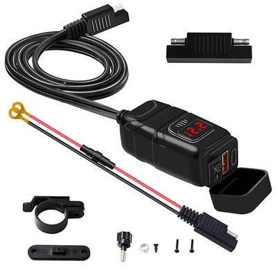 Waterproof QC 3.0 Motorcycle Phone Charger SAE USB Adapter for Phone,Tablet,GPS