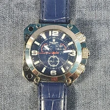 Charles Dumont Chunky Watch #1292D Blue Japan Quartz Mvnt Leather Band NEW u-8B