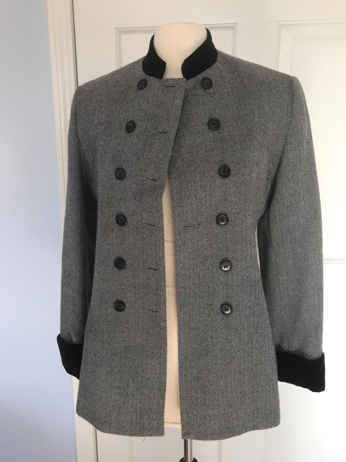 Vtg Tweed Herringbone Riding Equestrian Military Blazer Jacket