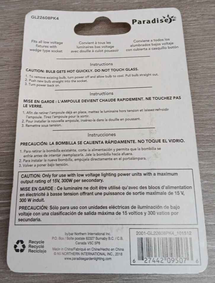 Paradise 12v Wedge Base Bulb GL22608PK4 Low Voltage 18 Watt Clear - 8 Bulbs - Image 3 of 4