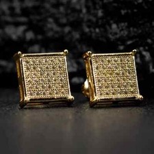 0.5 CT Round Hip Hop Mens Women Simulated Stud Earrings 14K Yellow Gold Plated