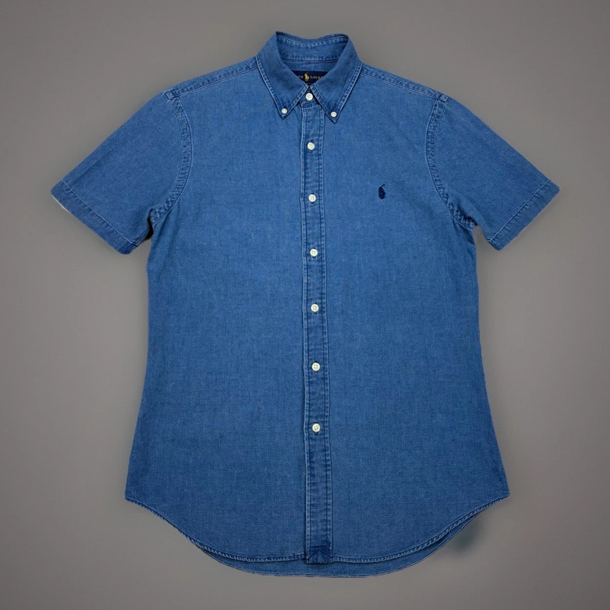 Ralph Lauren Slim Fit Denim Oxford Shirt Medium Blue Pony Short Sleeve