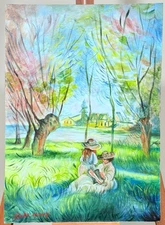 Claude Monet Oil Painting on canvas Sealed  Antique Unframed measure 50x70 cm