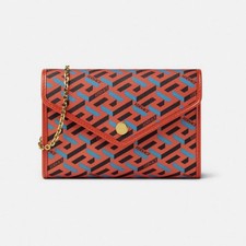 VERSACE La Greca Signature Crossbody Pouch In Orange Peel