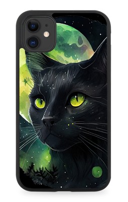 Schwarze Katze im Mondlicht Gummi Handyhülle Monde Vollmond Nacht schönes Haustier AF8