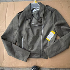 BB Dakota Steve Madden Moto Jacket Faux Suede Zip Green M BM12624M