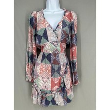 American Eagle Dress Small Pink Patchwork Mini Ruffle Boho Cottagecore Country