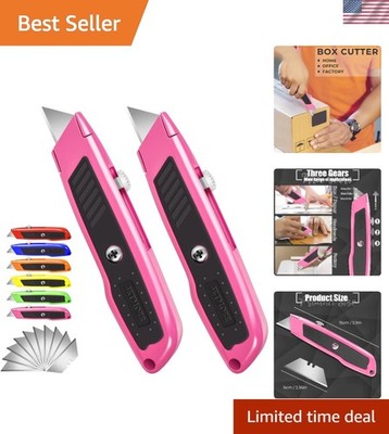 Box Cutter, 2 Pack Pink Utility Knife, Durable Razor Knife, Box Opener with 1...