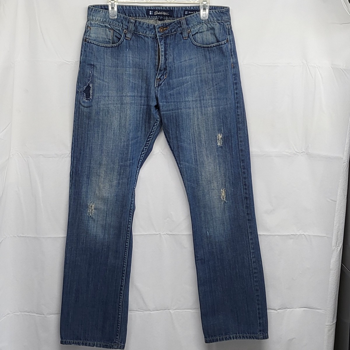 Salt Works Jeans Barret St Straight Mens 34X31 Distressed Patched Denim Pants