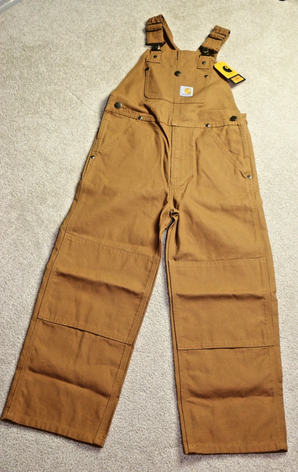 Carhartt Youth Duck Bib Overalls Boys Size 7 Brown Double Knee Workwear NWT