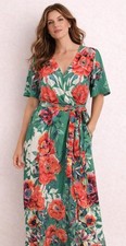 Lulus Still In Paradise Green Floral Maxi Dress Women's M Surplice Bodice Tie